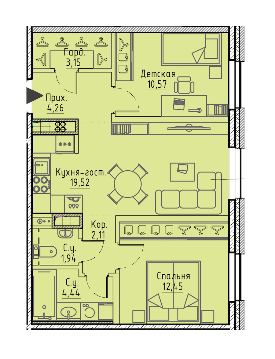 2-комнатная квартира 58.44 м², 6/6 эт., ЖК «LEGENDA Сампсониевский 32»